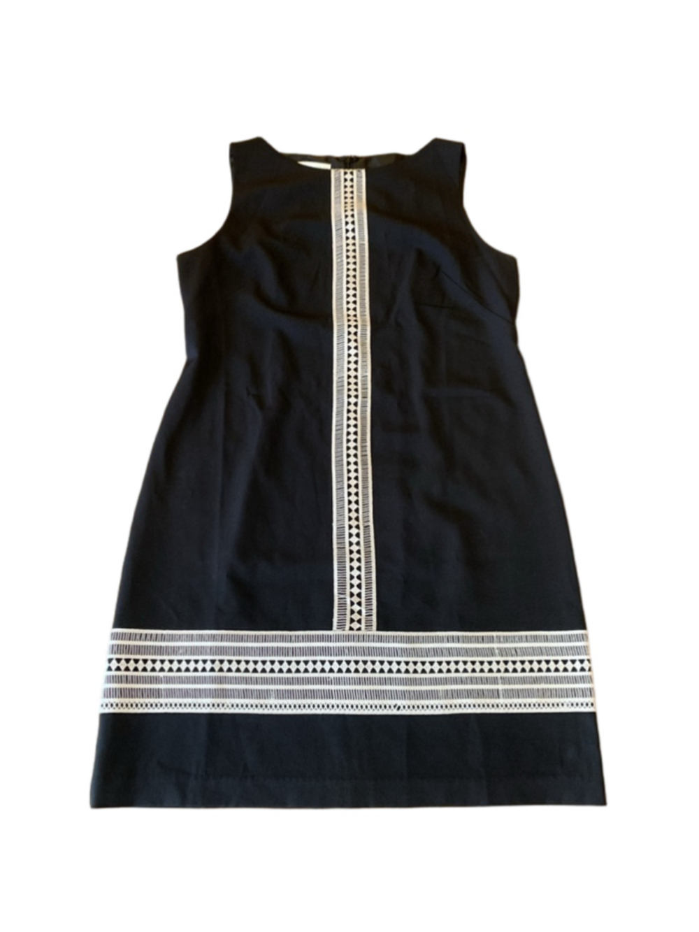 London Times Dress 14 Black and Cream Sleeveless Crochet Detail